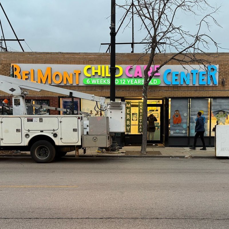 Belmont Child Care Center — Colorful Letters — Magic Sign Design Chicago